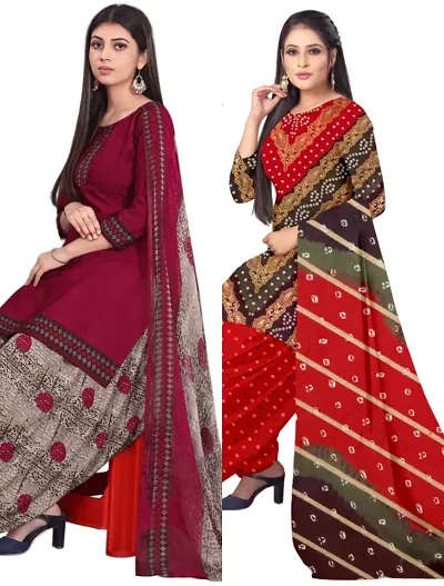 Crepe Dress Material with Dupatta For Women (Combo pack of 2)