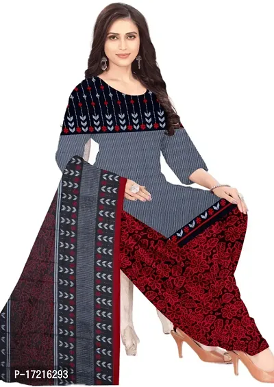 Elegant Grey Crepe Printed Dress Material with Dupatta For Women