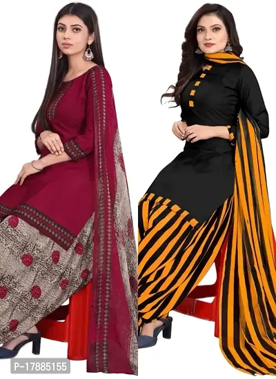 Maroon  Black Crepe Printed Dress Material with Dupatta For Women (Combo pack of 2)