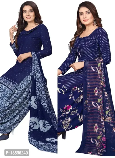 Navy Blue  Navy Blue Crepe Printed Dress Material with Dupatta For Women (Combo pack of 2)