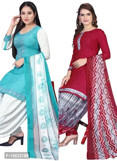 Sea Green  Maroon Crepe Printed Dress Material with Dupatta For Women (Combo pack of 2)-thumb0