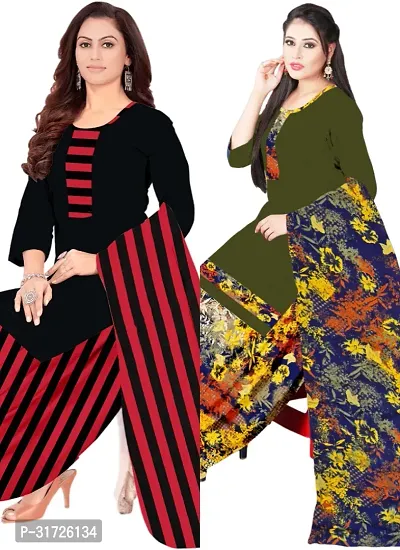 Elegant Multicoloured Cotton Printed Dress Material with Dupatta For Women (Combo Pack of 2)-thumb0