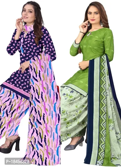 Blue  Green Crepe Printed Dress Material with Dupatta For Women (Combo pack of 2)