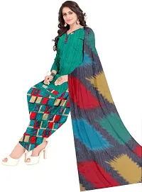 Turquoise  Black Crepe Printed Dress Material with Dupatta For Women (Combo pack of 2)-thumb1