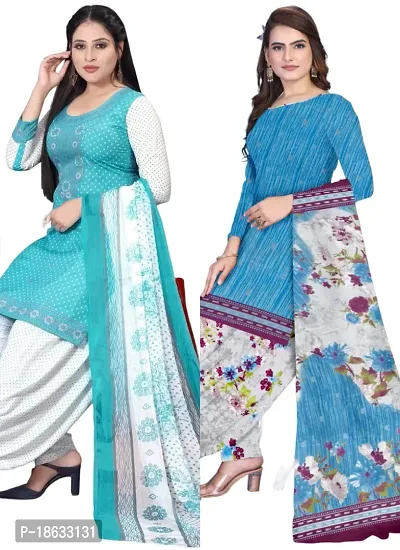 Sea Green  Blue Crepe Printed Dress Material with Dupatta For Women (Combo pack of 2)