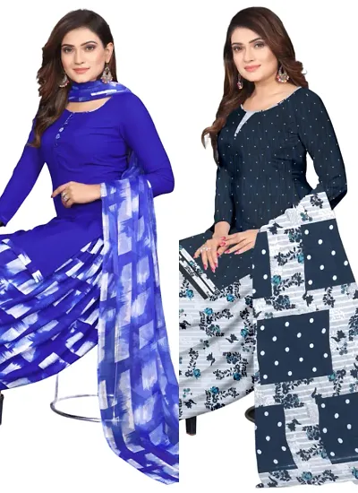 Stylish Crepe Printed Unstitched Suits - Pack Of 2