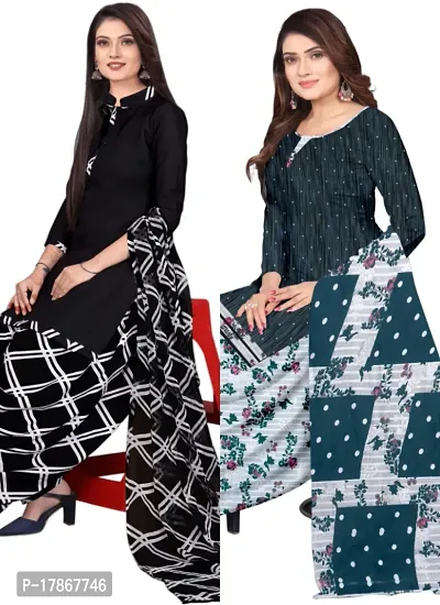 Black  Multicolor Crepe Printed Dress Material with Dupatta For Women (Combo pack of 2)