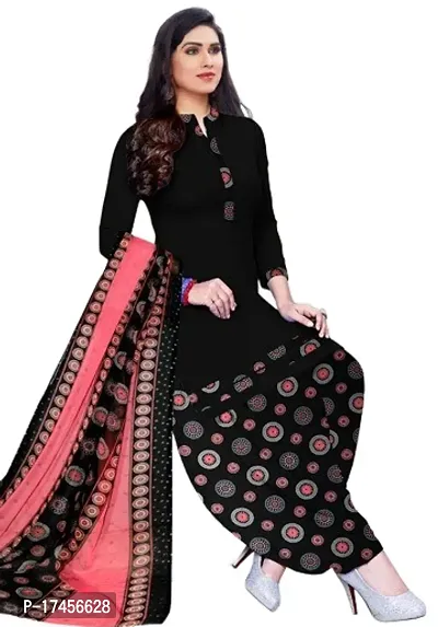 Elegant Black Rayon Ethnic Print Dress Material with Dupatta For Women-thumb0