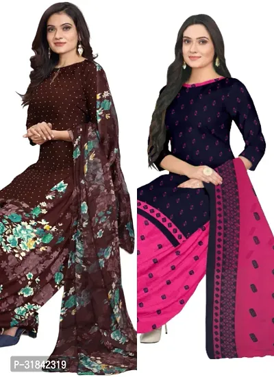 Elegant Multicoloured Cotton Printed Dress Material with Dupatta For Women (Combo Pack of 2)-thumb0