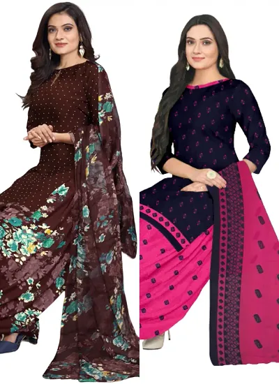 Stylish Cotton Blend Printed Unstitched Suits - Pack of 2