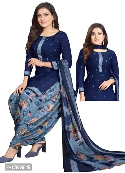 Black  Blue Crepe Printed Dress Material with Dupatta For Women (Combo pack of 2)-thumb3