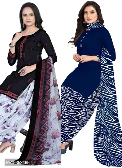 Navy Blue  Navy Blue Crepe Printed Dress Material with Dupatta For Women (Combo pack of 2)-thumb0