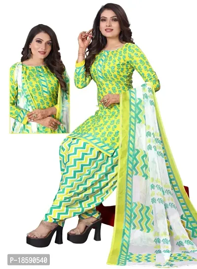 Yellow  Blue Crepe Printed Dress Material with Dupatta For Women (Combo pack of 2)-thumb2
