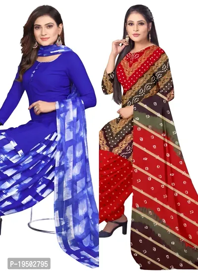 Blue  Multicolor Crepe Printed Dress Material with Dupatta For Women (Combo pack of 2)-thumb0