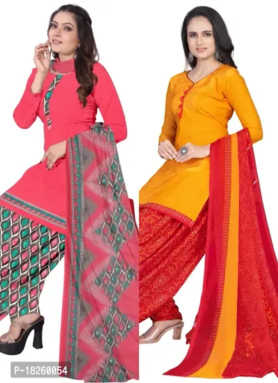 Pink  Yellow Crepe Printed Dress Material with Dupatta For Women (Combo pack of 2)
