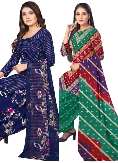 Stylish Crepe Printed Unstitched Suits - Pack Of 2