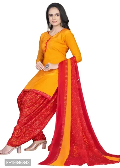 Red  Yellow Crepe Printed Dress Material with Dupatta For Women (Combo pack of 2)-thumb3