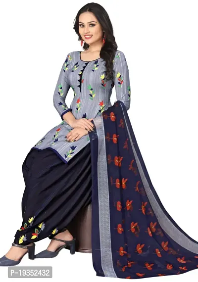 Navy Blue  Grey Crepe Printed Dress Material with Dupatta For Women (Combo pack of 2)-thumb3