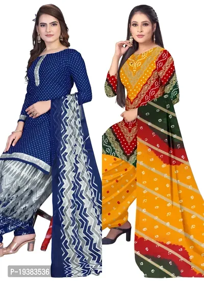 Navy Blue  Multicolor Crepe Printed Dress Material with Dupatta For Women (Combo pack of 2)-thumb0