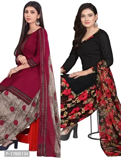 Maroon  Black Crepe Printed Dress Material with Dupatta For Women (Combo pack of 2)