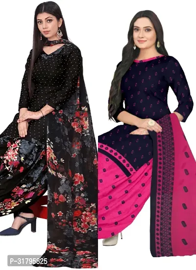 Elegant Multicoloured Cotton Printed Dress Material with Dupatta For Women (Combo Pack of 2)-thumb0