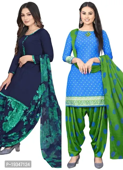 Blue  Blue Crepe Printed Dress Material with Dupatta For Women (Combo pack of 2)