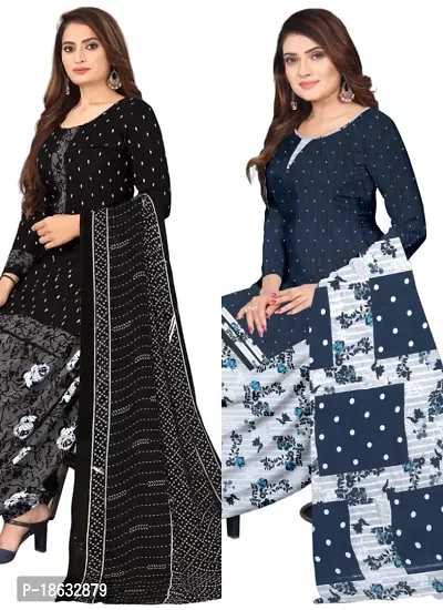 Black  Multicolor Crepe Printed Dress Material with Dupatta For Women (Combo pack of 2)