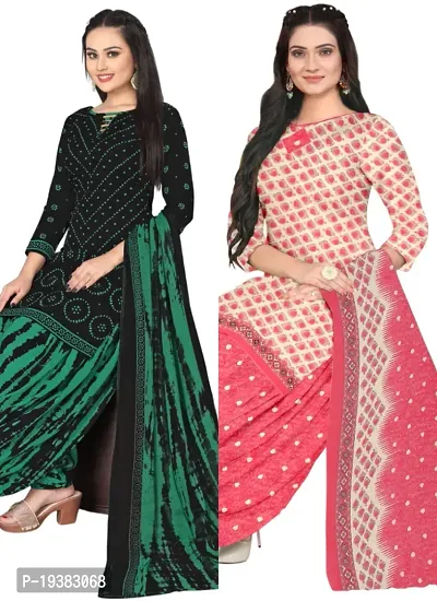 Black  Pink Crepe Printed Dress Material with Dupatta For Women (Combo pack of 2)