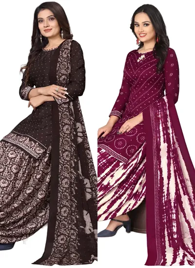 Stylish Crepe Digital Printed Unstitched Suits - Pack Of 2