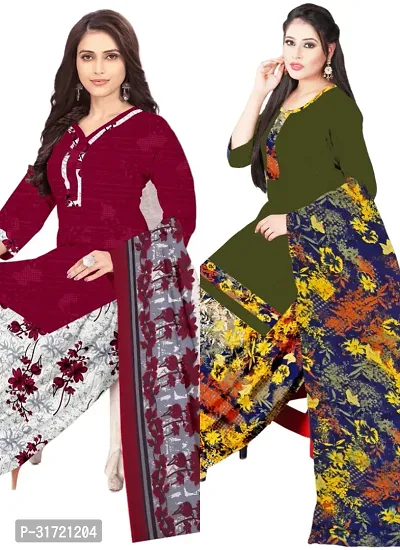 Elegant Multicoloured Cotton Printed Dress Material with Dupatta For Women (Combo Pack of 2)-thumb0