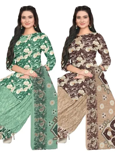 Stylish Cotton Blend Printed Unstitched Suits - Pack Of 2