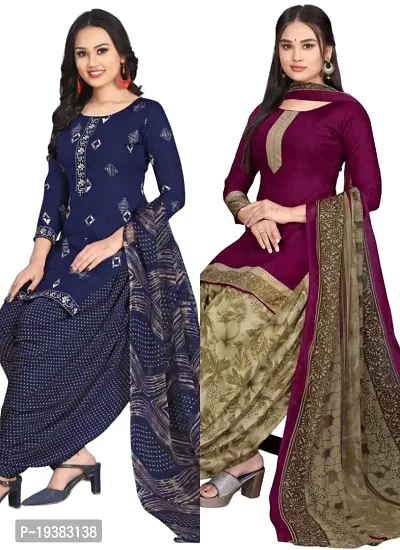 Navy Blue  Wine Crepe Printed Dress Material with Dupatta For Women (Combo pack of 2)