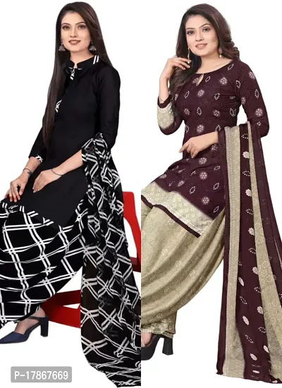 Black  Wine Crepe Printed Dress Material with Dupatta For Women (Combo pack of 2)