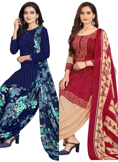 Stylish Crepe Printed Dress Material with Dupatta Combo pack of 2