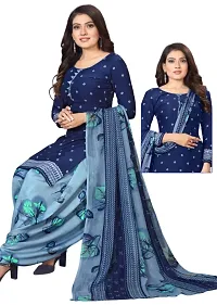 Red  Blue Crepe Printed Dress Material with Dupatta For Women (Combo pack of 2)-thumb2