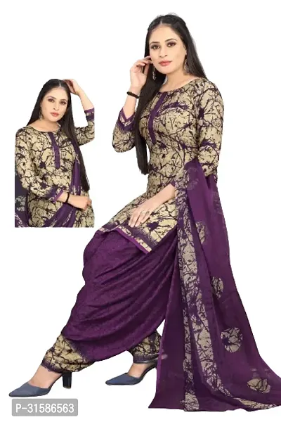 Elegant Purple Cotton Blend Printed Dress Material with Dupatta For Women-thumb0