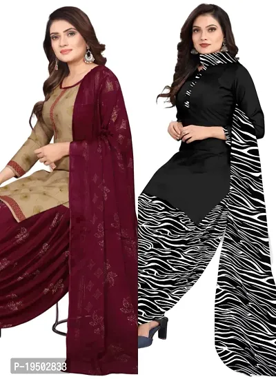 Beige  Black Crepe Printed Dress Material with Dupatta For Women (Combo pack of 2)-thumb0