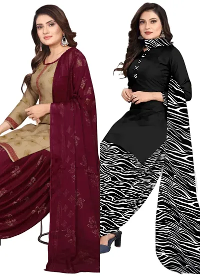 Stylish Crepe Printed Unstitched Suits - Pack Of 2