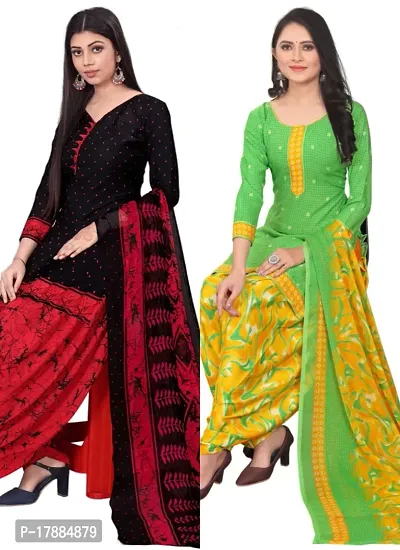 Black  Green Crepe Printed Dress Material with Dupatta For Women (Combo pack of 2)-thumb0
