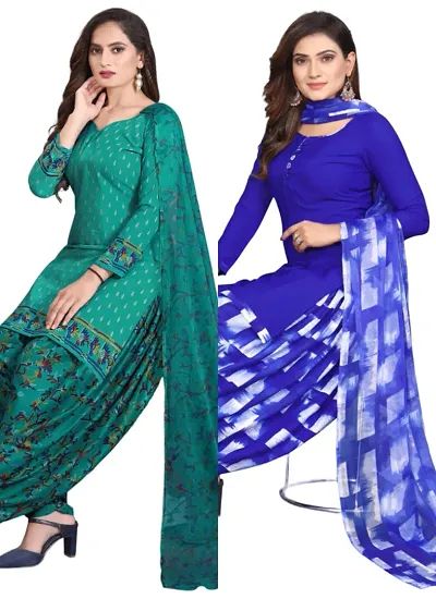 Stylish Crepe Digital Printed Unstitched Suits - Pack Of 2