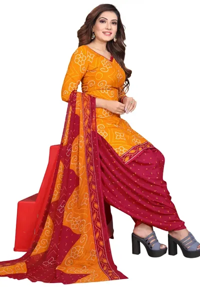 Fancy Printed Synthetic Crepe Dress Material with Dupatta
