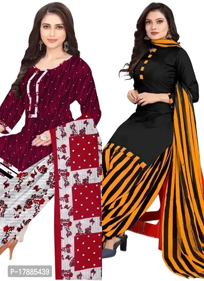 Maroon  Black Crepe Printed Dress Material with Dupatta For Women (Combo pack of 2)