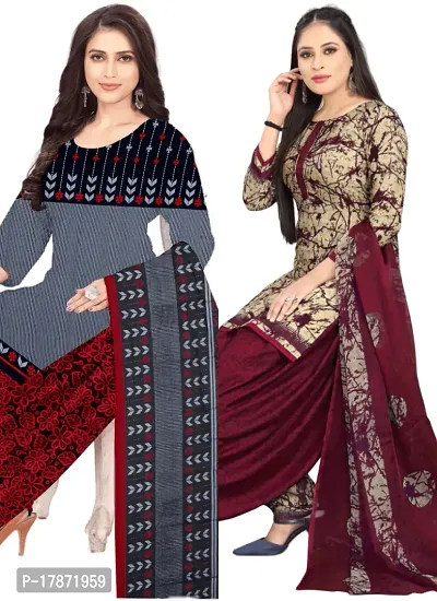 Grey  Beige Crepe Printed Dress Material with Dupatta For Women (Combo pack of 2)