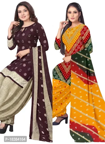 Wine  Multicolor Crepe Printed Dress Material with Dupatta For Women (Combo pack of 2)