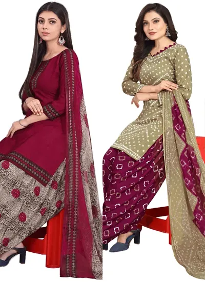 Crepe Dress Material with Dupatta For Women (Combo pack of 2)