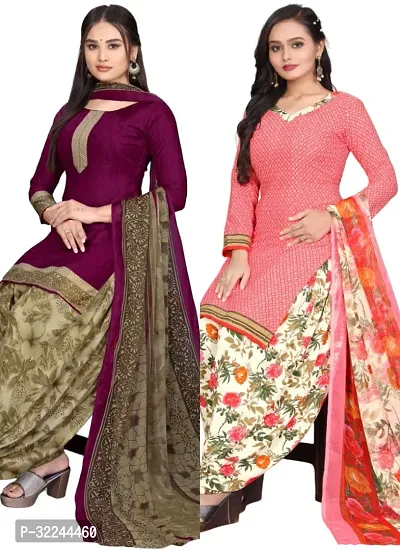 Elegant Multicoloured Cotton Printed Dress Material with Dupatta For Women - Pack of 2-thumb0