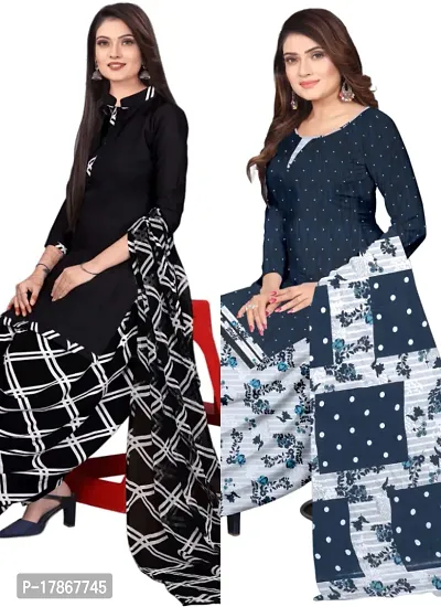 Black  Multicolor Crepe Printed Dress Material with Dupatta For Women (Combo pack of 2)