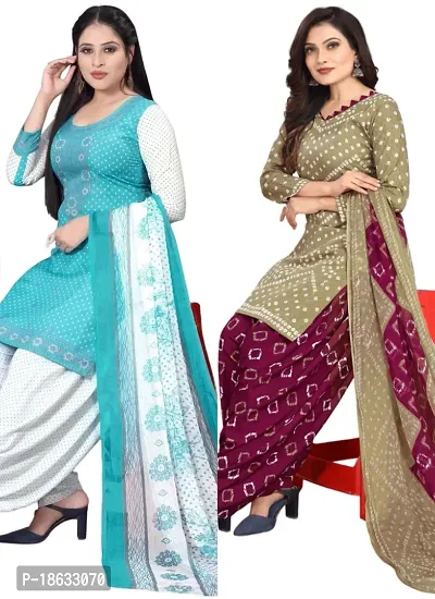 Sea Green  Multicolor Crepe Printed Dress Material with Dupatta For Women (Combo pack of 2)