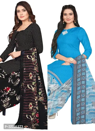 Elegant Multicoloured Cotton Printed Dress Material with Dupatta For Women - Pack of 2