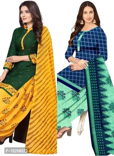 Green  Blue Crepe Printed Dress Material with Dupatta For Women (Combo pack of 2)